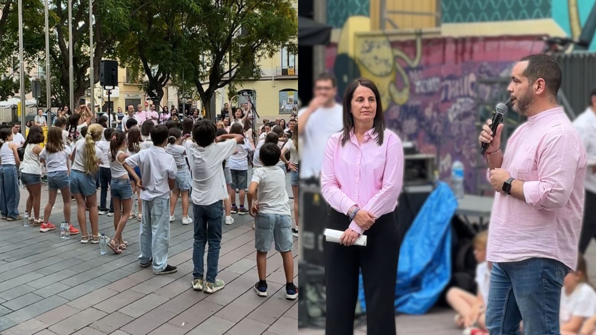 500 alumnes de Sant Boi converteixen la plaça de l'Ajuntament en un clam per l'acollida de refugiats