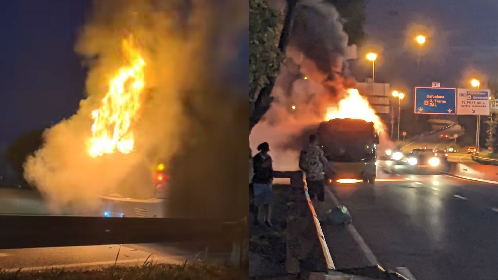 Fum, flames i una evacuació ràpida espectacular incendi d'un autobús de la línia L78 de Sant Boi