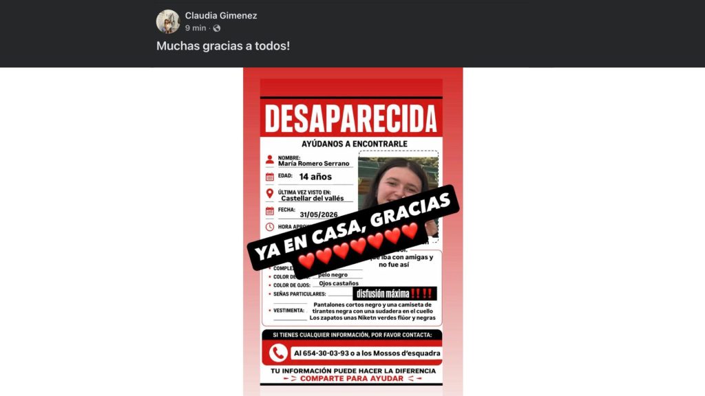Novetats importants en la desaparició de la Maria Romero, l'adolescent de 14 anys vista per últim cop a Sant Boi