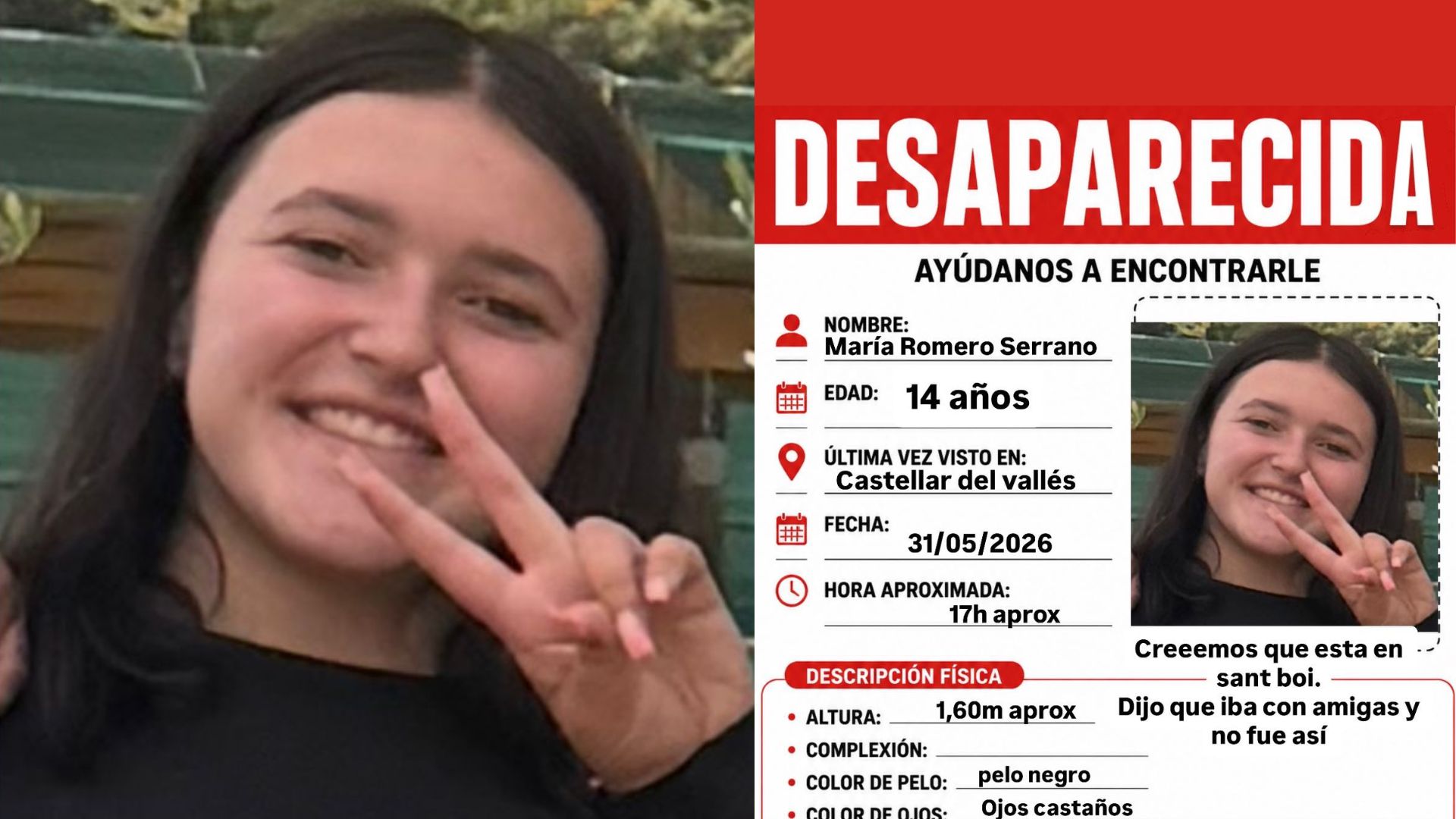 Preocupació per la desaparició d’una adolescent de 14 anys que podria trobar-se a Sant Boi