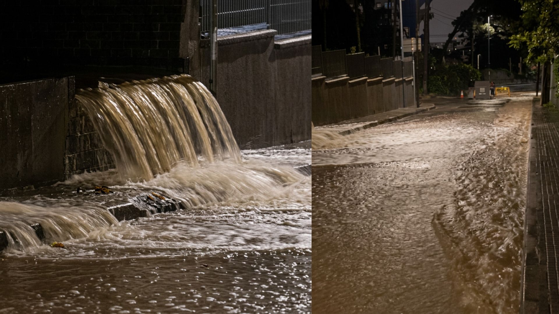 Una espectacular cascada d’aigua a Sant Boi converteix un carrer de la zona residencial de Marianao en una riuada en ple temporal